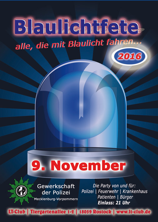 Party Flyer: Blaulichtfete am 09.11.2016 in Rostock